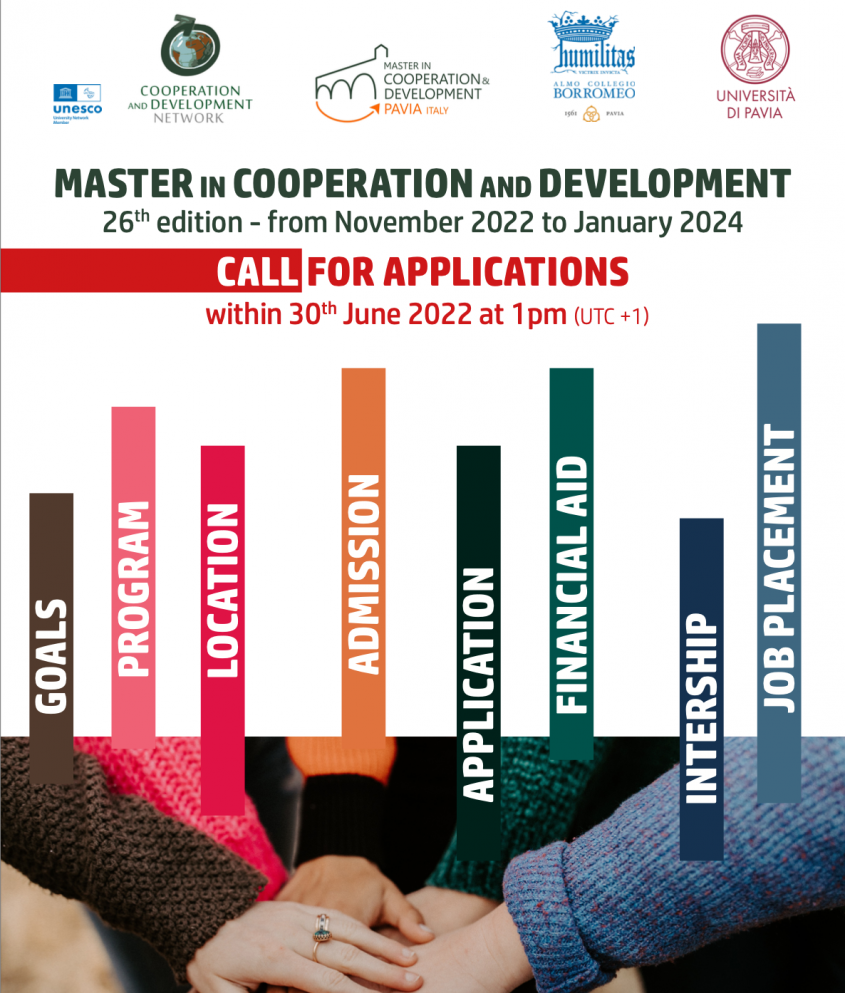 Scholarship for the Masters Program in Cooperation and Development (C&D) at  the The University of Pavia,Italy. 